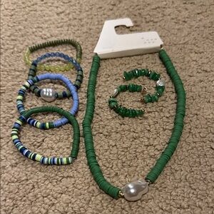 Green and Blue Beaded Jewelry Set
